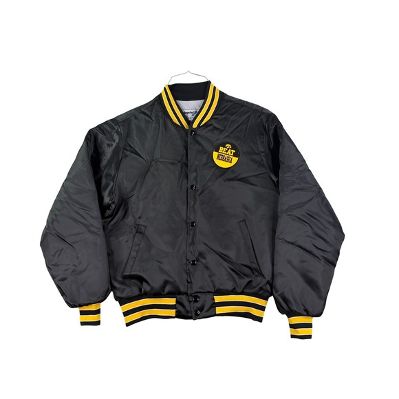Iowa Hawkeyes Bomber Jacket Mens MED Black Satin Lined USA VINTAGE Swingster - Picture 2 of 11